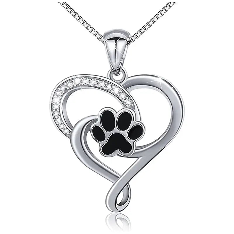 Collar de corazón con pata de perro negro- Cod: J008