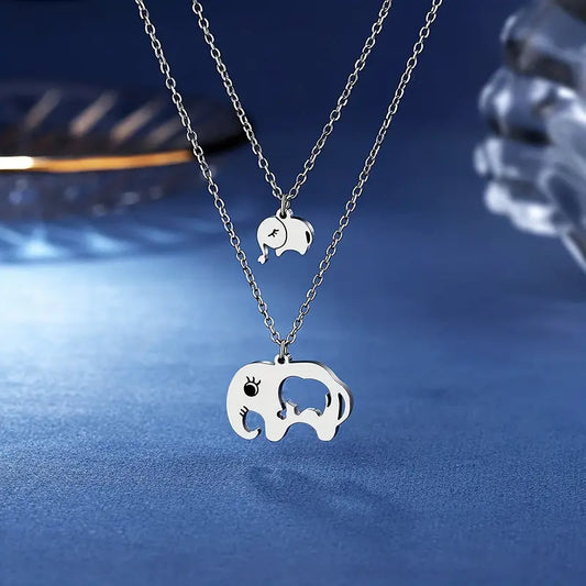 2 Piezas Collar Con Colgante De Elefante Color Plateado- Cod: J008